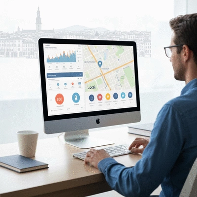 Modern professional working on SEO optimization for a local business in Avignon, digital marketing concept