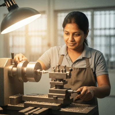 Artisan using a digital tablet to showcase their work, in a modern, well-lit workshop