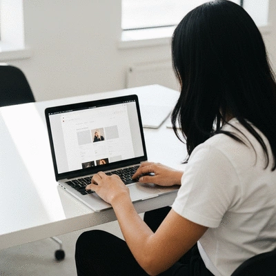 Person using a laptop to design a website, illustrating web creation