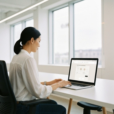 Person using a laptop with a modern website design, representing good UX