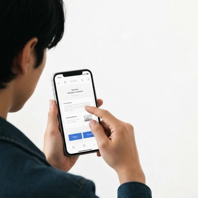 Person navigating a well-designed responsive website on a smartphone, showcasing intuitive user experience, no text, no words, no typography, clean image.
