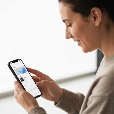 Personne utilisant un smartphone avec une interface web mobile-first fluide