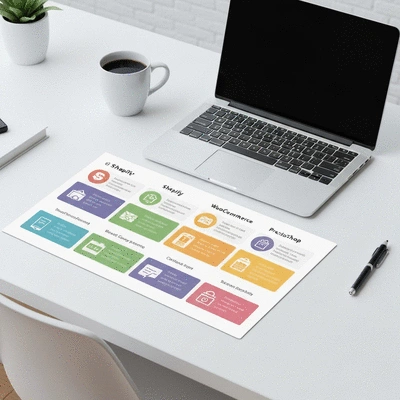 Comparison graphic of different e-commerce platforms like Shopify, WooCommerce, PrestaShop