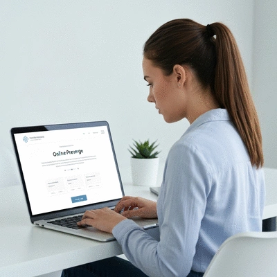 Person using a laptop to view a business website with a modern design, representing online presence and digital transformation, no text, no words, no typography, no labels, clean image