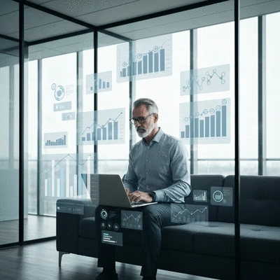 Personne travaillant sur un ordinateur portable avec des graphiques de croissance