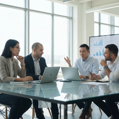 Team collaborating on website analytics and optimization strategy