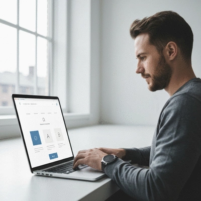 Person using a laptop with a clear, intuitive website interface, representing fluid navigation.