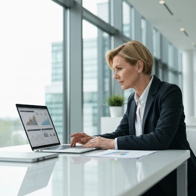 Une personne consultant des graphiques de performance sur un ordinateur portable, représentant le monitoring d'un site web