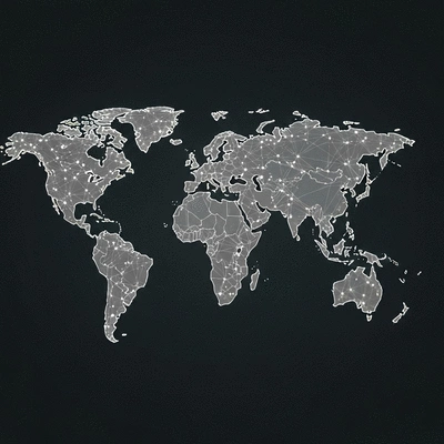 Global map with interconnected lines representing digital reach
