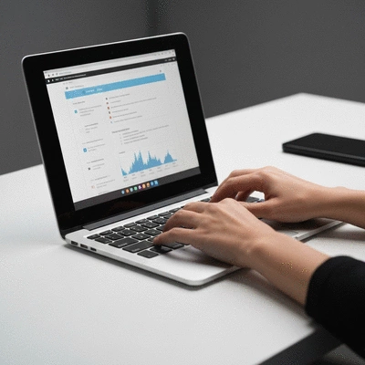 Person using a laptop with website analytics on screen, demonstrating website maintenance