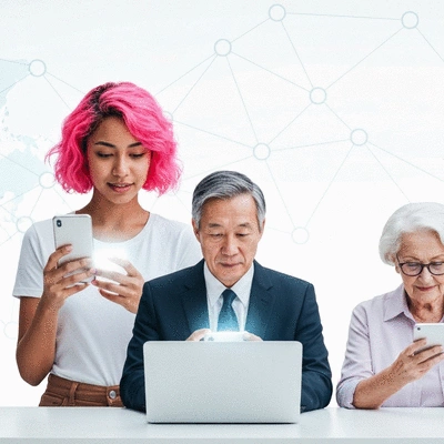 Diverse group of people connecting digitally