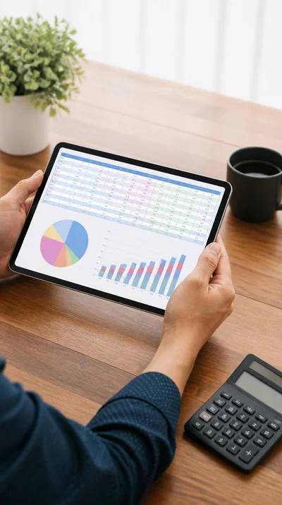 Person analyzing cost breakdown for CMS solutions on a tablet