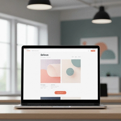 Modern website interface on a laptop screen, showing a clean, responsive design