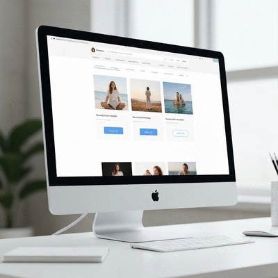 Modern website design on a desktop computer, showing clear navigation and attractive visuals