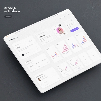 Modern website interface with performance metrics and design elements