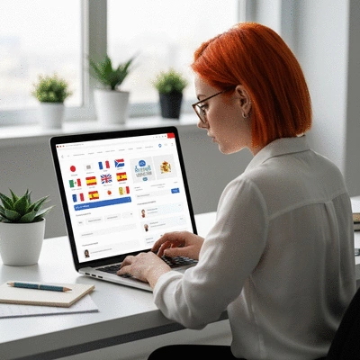 Web designer working on a multi-language website interface