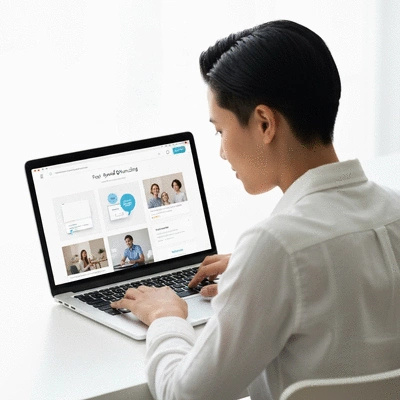 Person using a laptop with a fast loading website on screen, symbolizing website speed optimization
