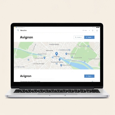 Modern website redesign showing improved user experience and local search results on a laptop