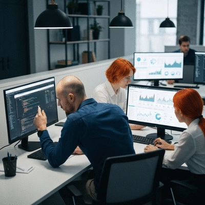 Team of web developers working on website maintenance and SEO optimization