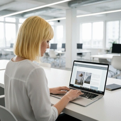 Person using a laptop to browse web content, illustrating digital transformation