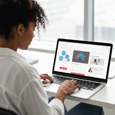 Person using a laptop with a website on screen, illustrating a custom-made website project