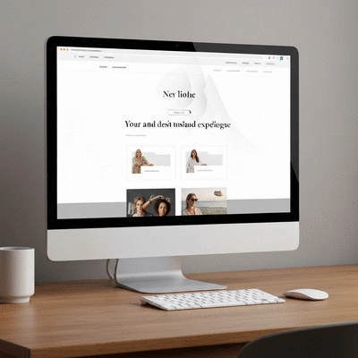 Modern website redesign showcasing improved user experience on a desktop computer, clean interface, no text, no words, no typography, 8K