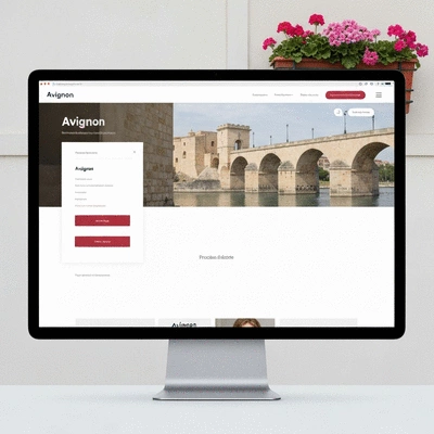 Modern web design interface on a desktop monitor, showing responsive elements, clean image, no text