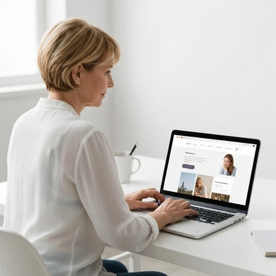 Person using a laptop to browse a modern, responsive website, illustrating good UX design, no text, no words, no typography, no labels, clean image