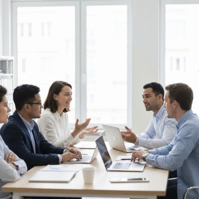 Business team meeting discussing project