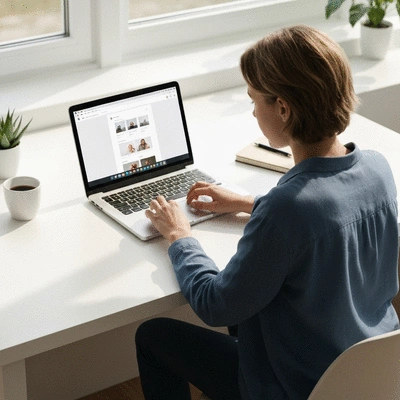 Personne utilisant un ordinateur portable pour personnaliser un site web WordPress