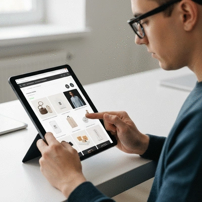 Person using a tablet to browse an online store, representing e-commerce trends and optimization