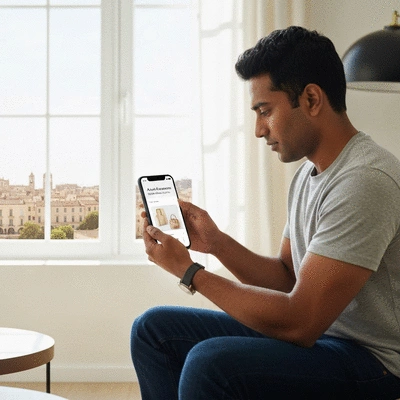Personne utilisant une application de commerce social sur smartphone à Avignon
