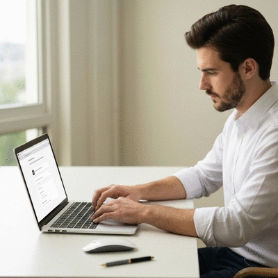 Person using a laptop to fill out an online form for a website audit